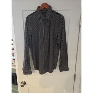 #68 Express 1MX Men Dress Shirt Modern Fit XL Extra Large Size(17-17 1/2) Blk/Gr